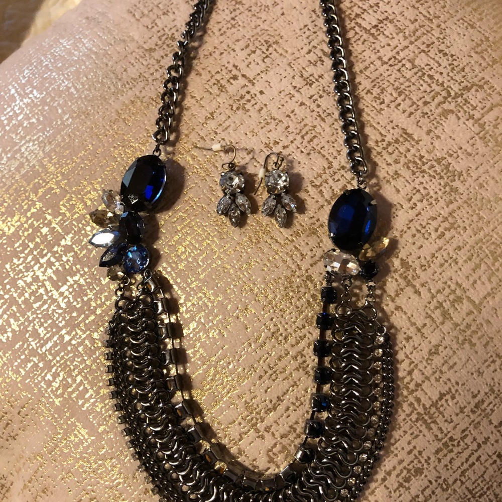 Chico’s vintage necklace. Sapphire blue glass stones and clear rhinestone.